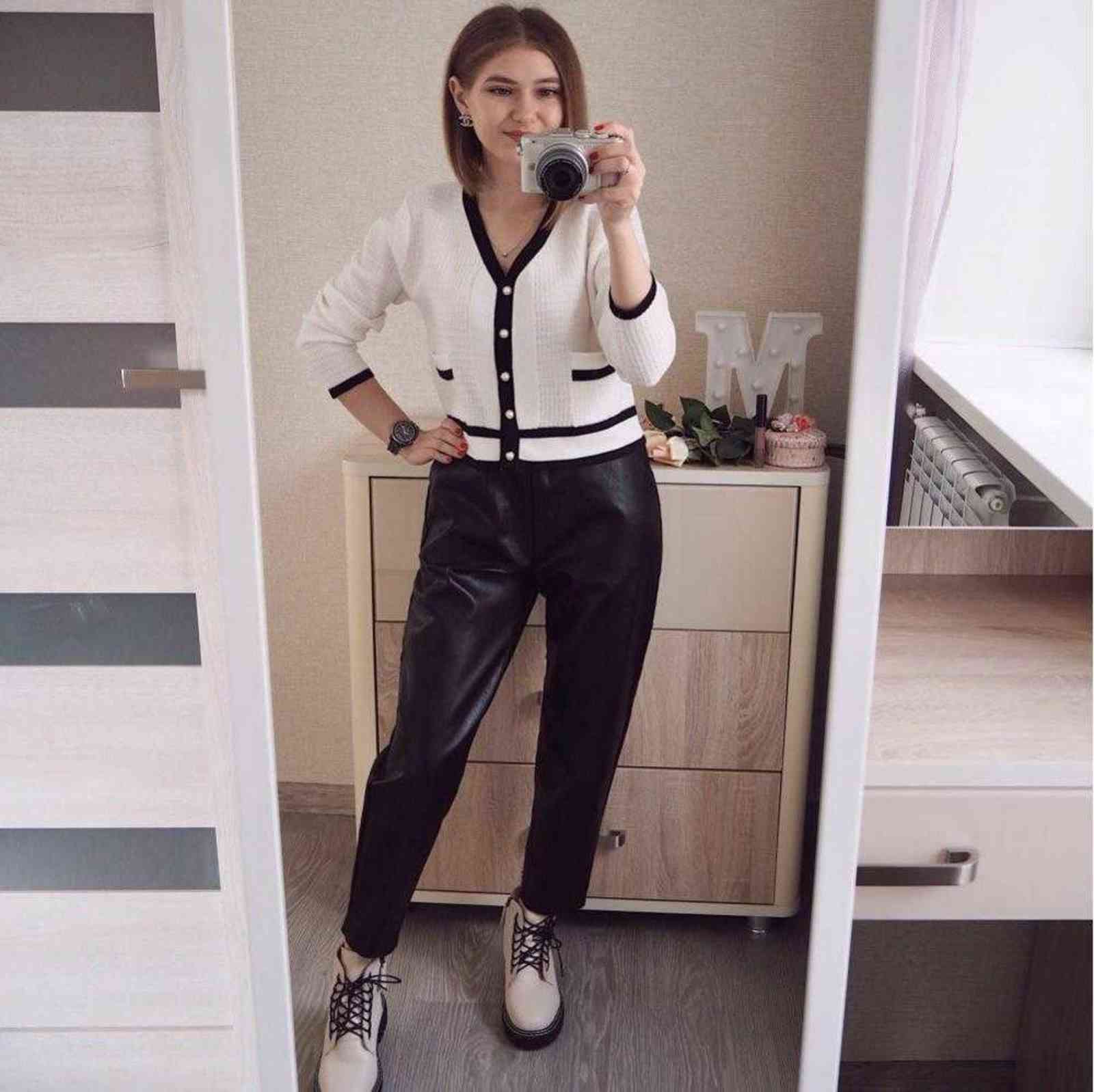 REALEFT Autumn Winter Black Faux Leather Women Pants Elastic Waist Female PU Harem Streetwear Trousers 211115