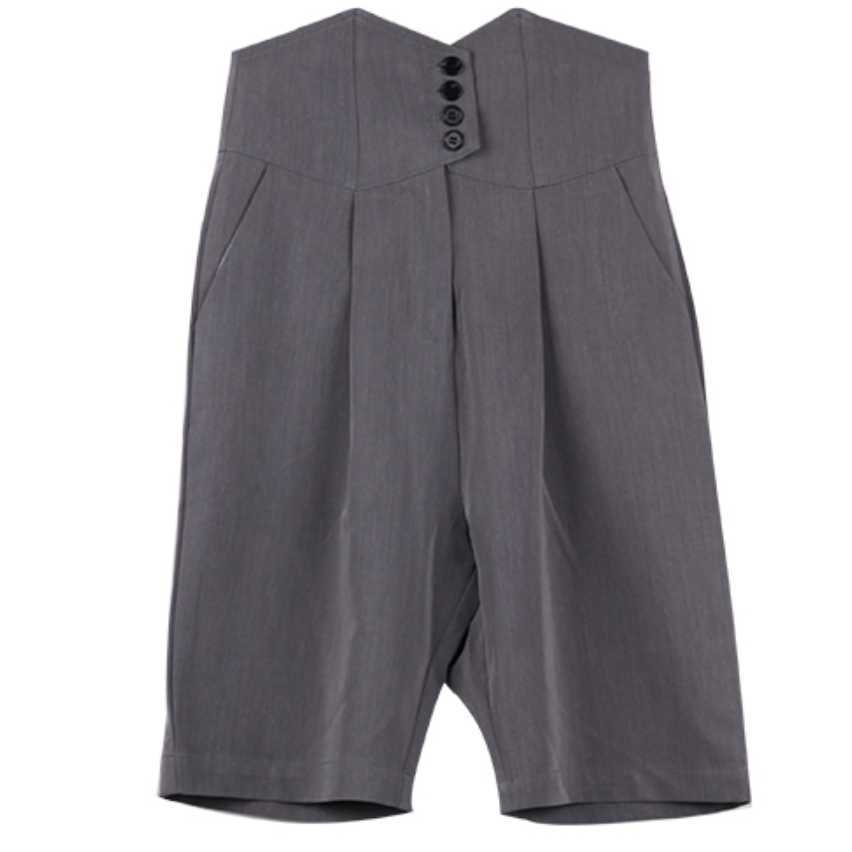 summer fashion High waist wide leg shorts women loose straight casual knee length blazer 210714