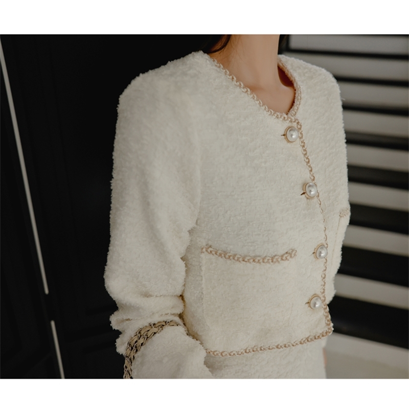 Autumn Winter Vintage Women Tweed Single Breasted Short Coat + Mini Skirt Outfits Suit Female Elegant Fashion 2 Piece Sets 210519