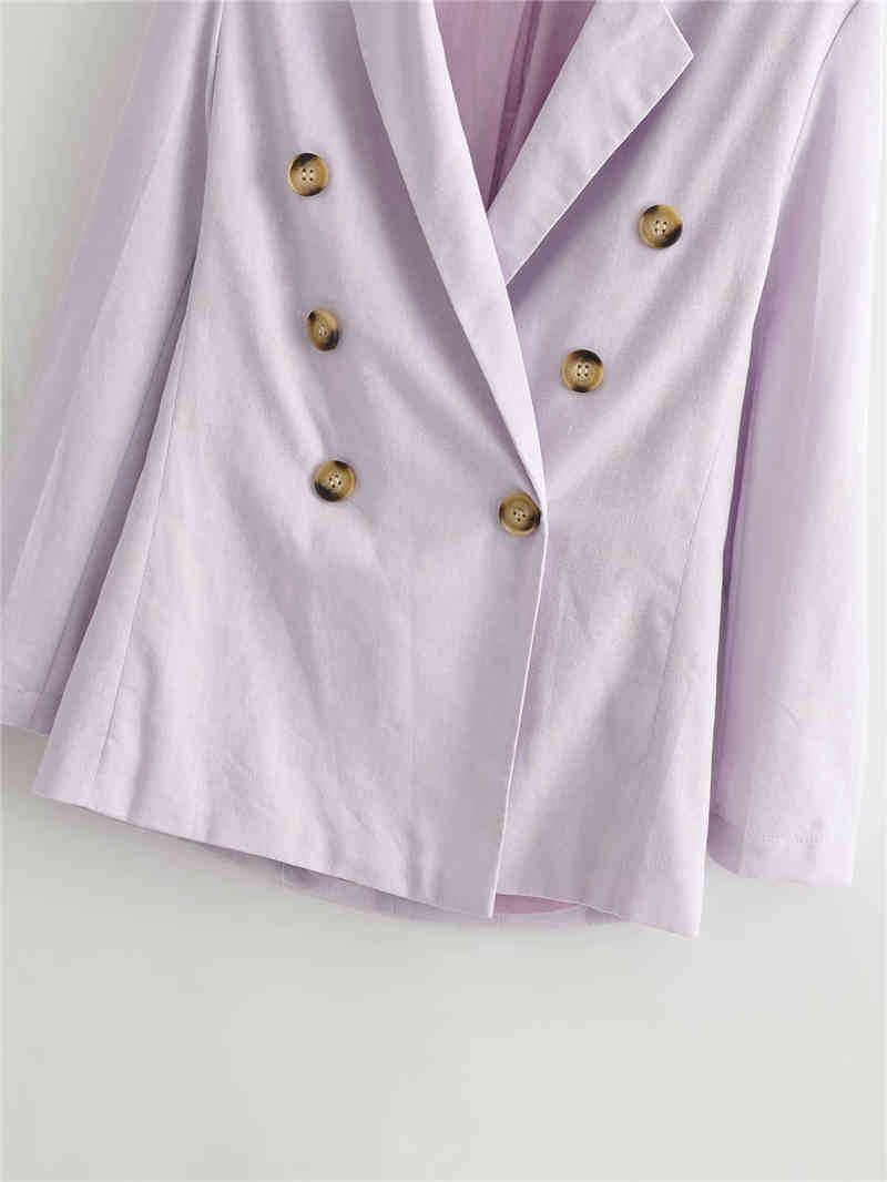 Elegant Women Light Purple Jacket Fashion Ladies Notched Neck Blazer Causal Female Chic Double Breasted Coats 210430