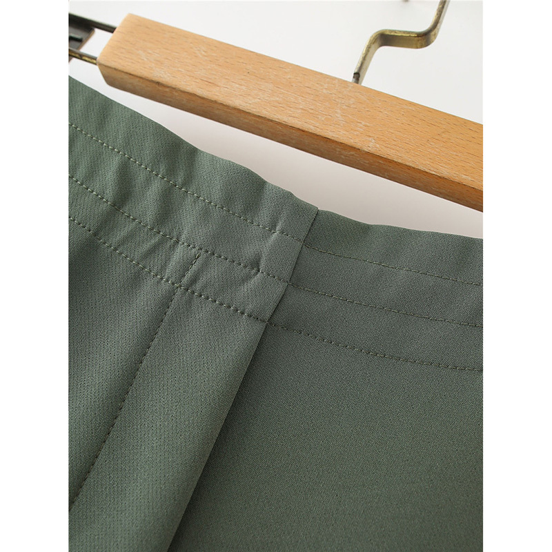 Women Casual Solid Suit Autumn Ankle-Length Pants Elastic High Waist Green Long Straight Office Lady 210421
