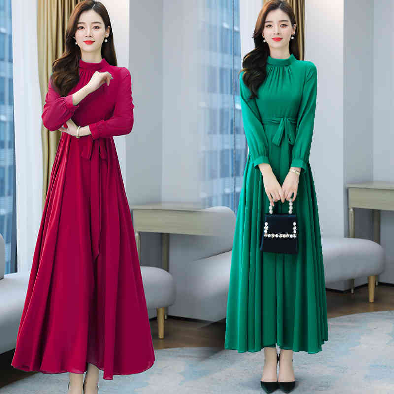 Elegant Solid Casual Chiffon Boho Beach Maxi Dress Spring Autumn Vintage Plus Size Black Dress Women Bodycon Party Vestidos 210409