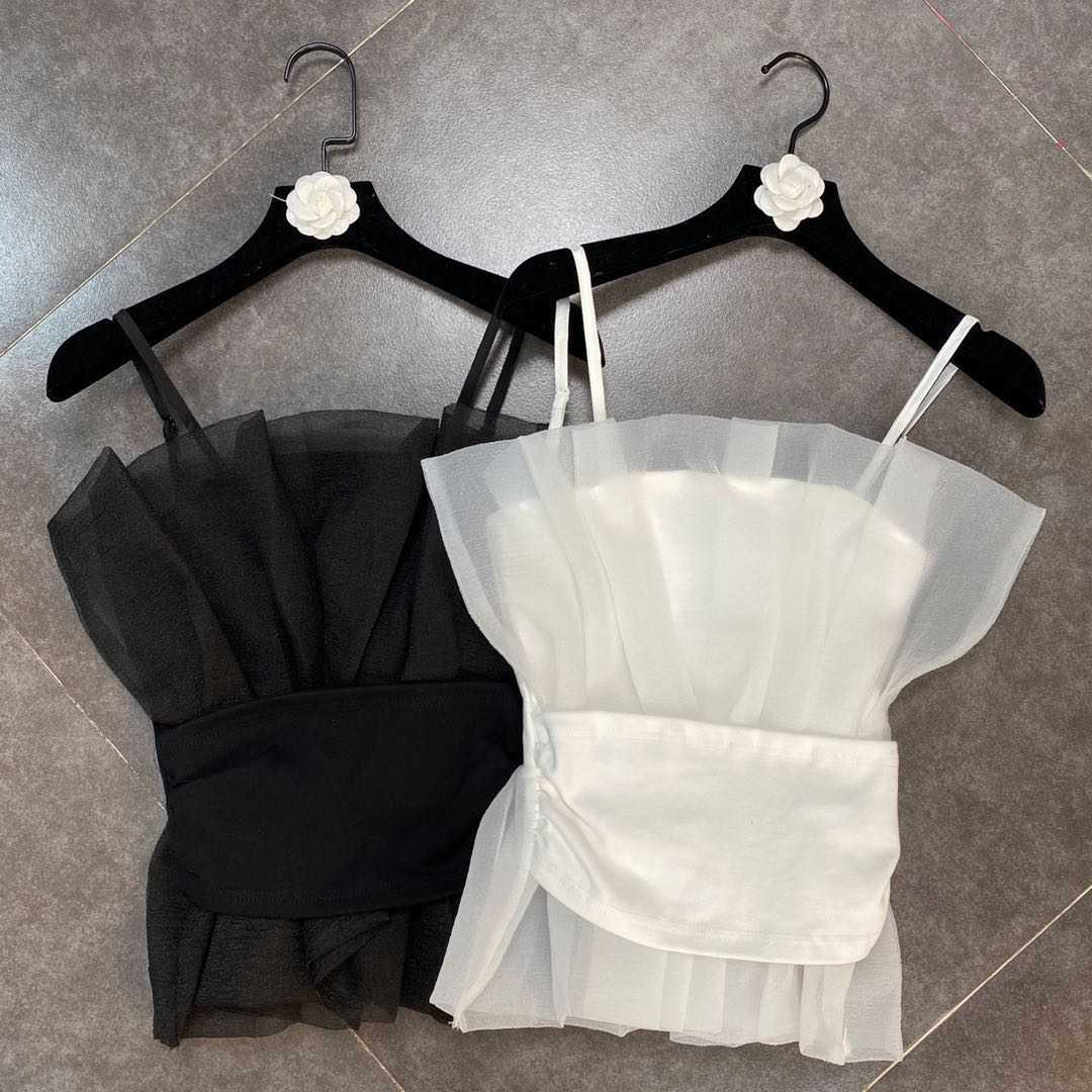 DEAT summer fashion women clothes straps high waist mesh spliced sweet girl's top female tank WS31200L 210709