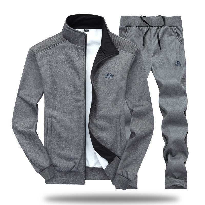 Men Tracksuit Set Polyester Sweatshirt Spring Sporting Fleece Jacket Pants Casual Men's Sports Suit Men's Sportswear 4XL 210924