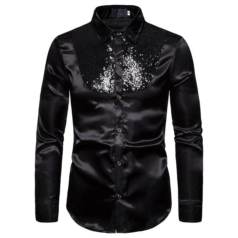 Men Top Stage Dance Men's Luxury Dress Shirt For Long Sleeve Silk Party Nightclub Prom Costume Casual Shirts