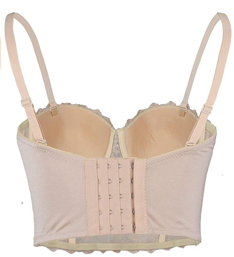 Women's Lace Rhinestone Bustier Crop Top Camis Clubwear Sexy Mesh Corset Push Up Bra Fashion Tanks Champagne Black White XS-L