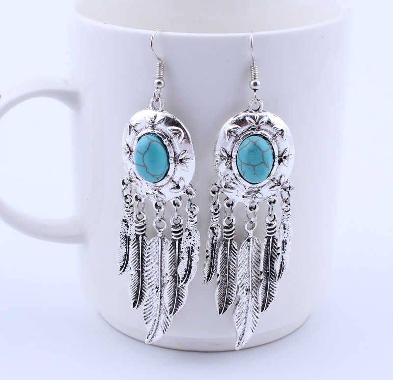 women's Feather tassel Tibetan silver Turquoise Charm earrings GSTQE038 fashion gift national style women DIY earring
women's Feather tassel Tibetan silver Turquoise Charm earrings GSTQE038 fashion gift national style women DIY earring