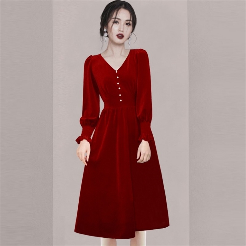 Spring Retro Dress For Women Red Velvet V-Neck Long Sleeve High Waist Sexy Party Dresses Female Vestidos 210519, Photo color
Spring Retro Dress For Women Red Velvet V-Neck Long Sleeve High Waist Sexy Party Dresses Female Vestidos 210519, Photo color