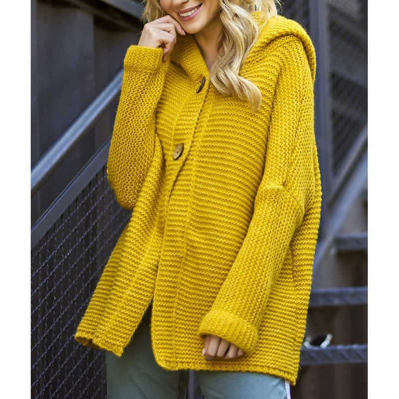 Fall Fashionable Sweaters Female Cardigan Single Breasted Hooded Black Knitted Ladies Casual Loose Winter Women Sweater 210604