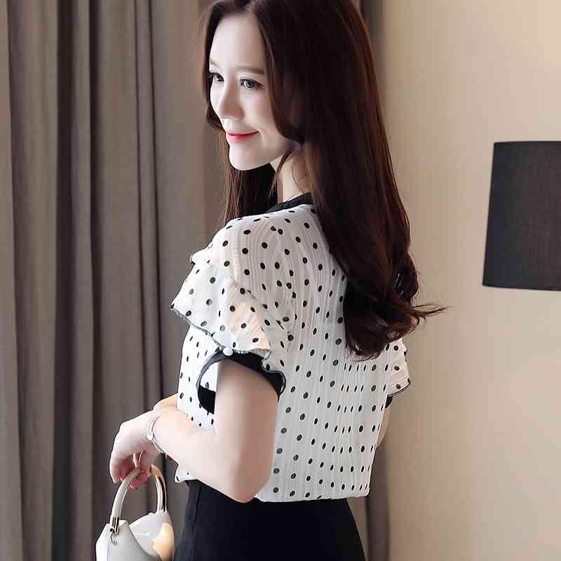 blouses woman summer short sleeve women ruffles v-neck dot chiffon top female womens tops and 4941 50 210508