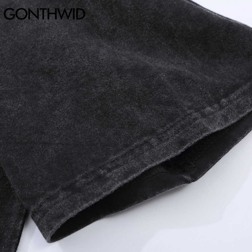 GONTHWID Tshirts Hip Hop Distressed Middle Finger Ghost Streetwear Tees Shirts Harajuku Hipster Casual Cotton Short Sleeve Tops 210707