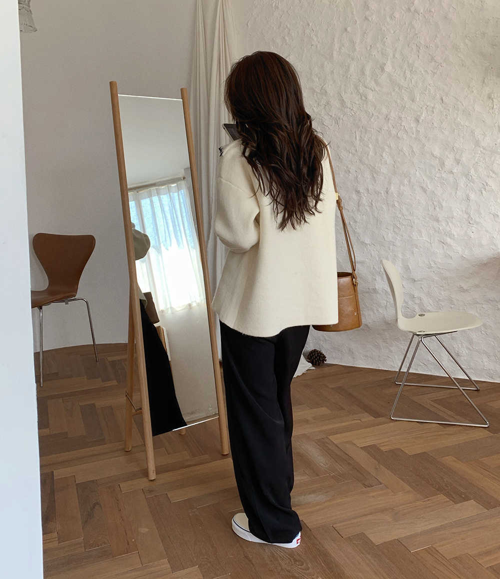 Qooth Winter Autumn Women Plain Color Long Sleeve Sweater Pullovers Warm Knitted Loose Split Short Jumper QT316 210609