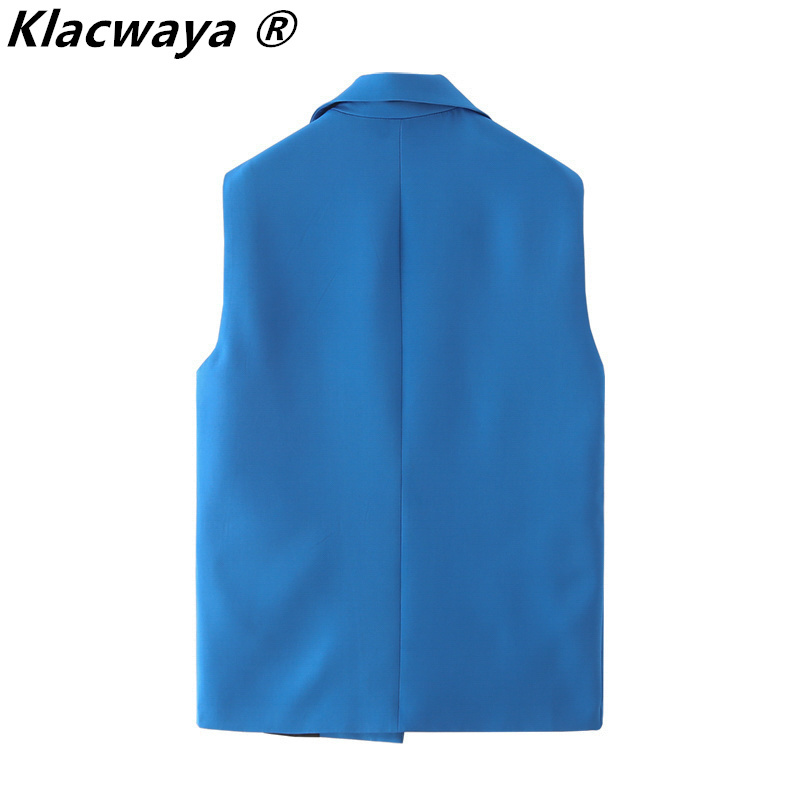 Women Fashion Simply Solid Color Sleeveless Vest Jacket Office Ladies Casual Slim Suit Pocket Outwear Tops 210521