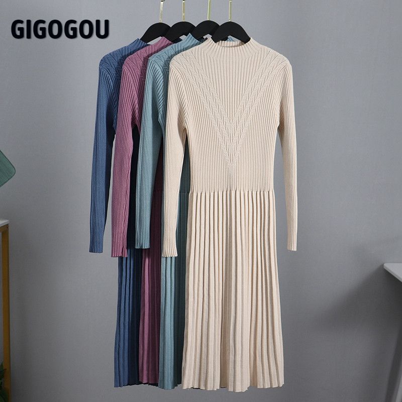 GIGOGOU Chic Long Knit Maxi Women Sweater Dress Thick Warm Winter Pleated Dress Female Rib Turtleneck A Line Dress Office Lady, Khaqi y9988
GIGOGOU Chic Long Knit Maxi Women Sweater Dress Thick Warm Winter Pleated Dress Female Rib Turtleneck A Line Dress Office Lady, Khaqi y9988