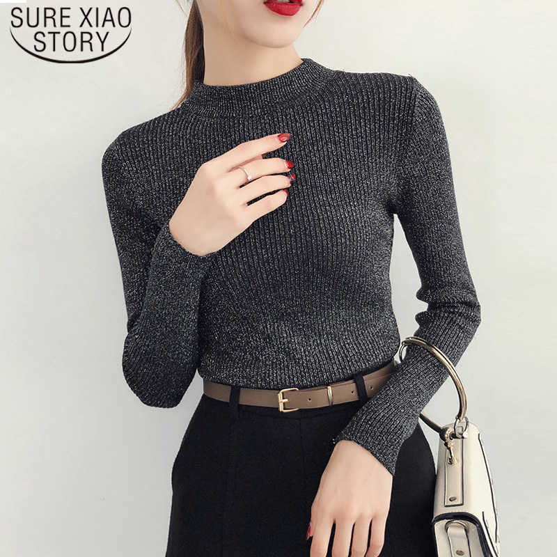 Spring Winter Long Sleeve Sweater Women Shiny Pullover Women Basic Sweater Femme Turtleneck Korean Style Knit Tops 5042 210527, Blue
Spring Winter Long Sleeve Sweater Women Shiny Pullover Women Basic Sweater Femme Turtleneck Korean Style Knit Tops 5042 210527, Blue