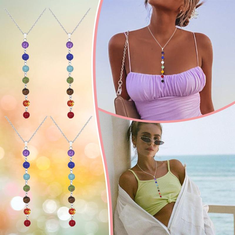 Chains Woman Beaded Necklace7 Chakra Stones Pendant Necklace Beads Gemstone Healing Jewelry Pendants Reiki Spiritual Yoga Penda