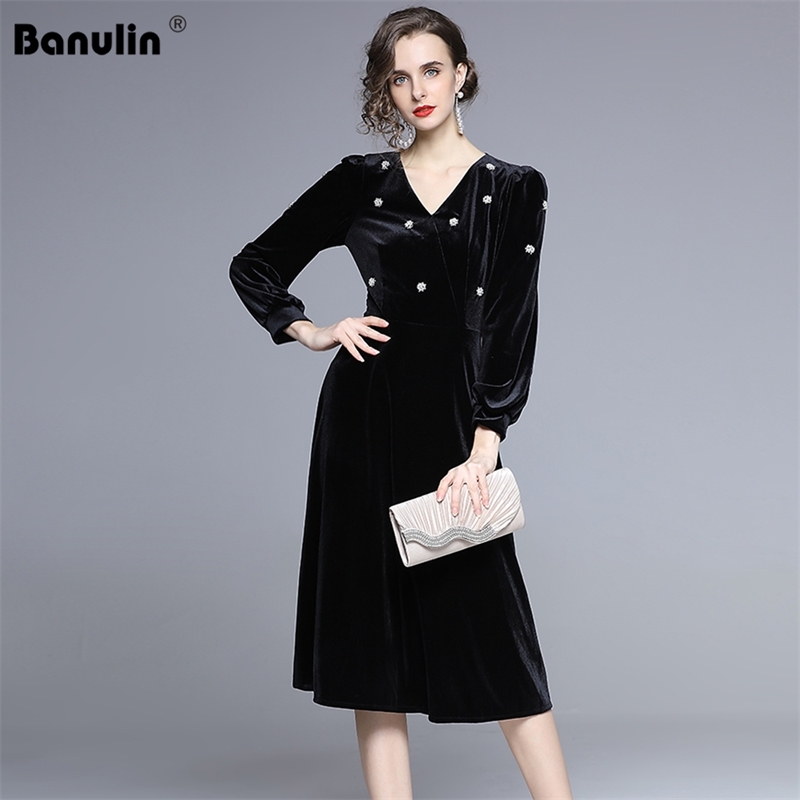 Autumn Runway Women Luxury Beading Velvet Dress Festa Puff Sleeve Elegant Office Party Robe Femme Vintage Designer Vestidos 210603, Black
Autumn Runway Women Luxury Beading Velvet Dress Festa Puff Sleeve Elegant Office Party Robe Femme Vintage Designer Vestidos 210603, Black