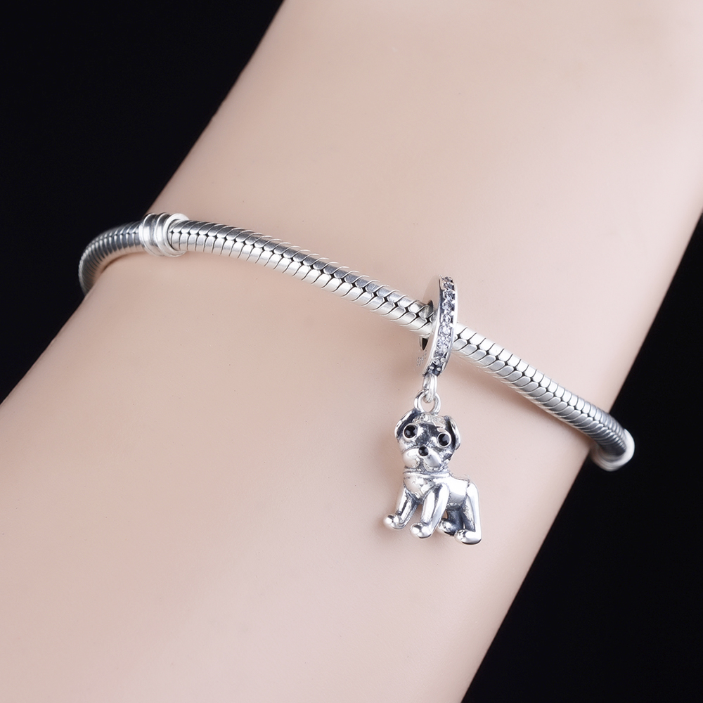 Fit Original Charm Bracelet Authentic 925 Sterling Silver Pets 3D Dog I Love My Pug Bead For Making Berloque DIY