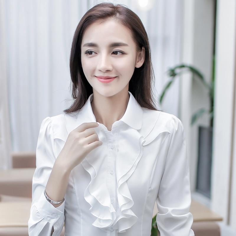 Autumn Winter Women Long Sleeve Shirts Korea Office Lady Turn-down Collar White Shirt Casual Ruffles Blouse Ladies Tops D228 210512