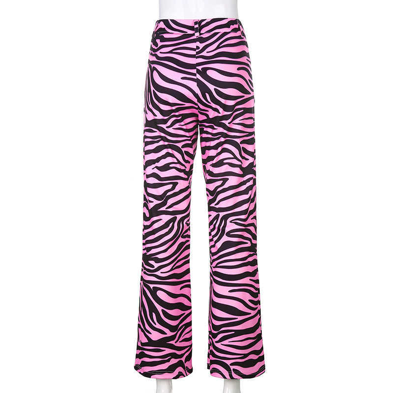 Pink Zebra Print pants Y2K, punk street clothes, mid waist loose, 1990s sweatpants women woman pants 210602