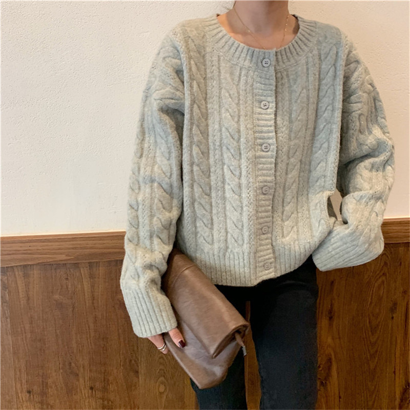 Knitted Women Cardigan Sweater Office Wear Single Breasted Long Sleeve Twist Sweaters Female Autumn Spring 210421