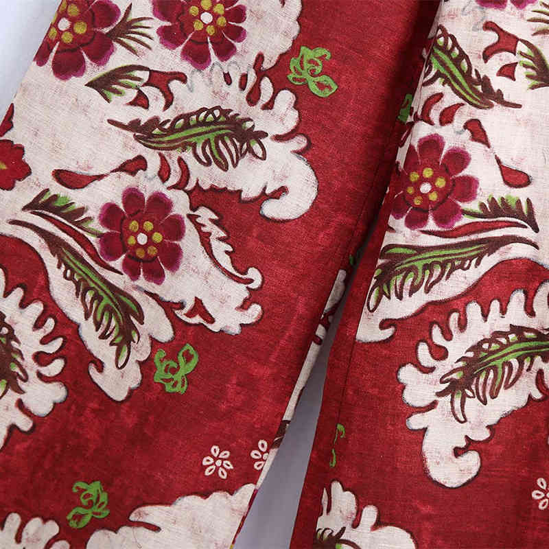 Casual Women High Waist Straight Pants Summer Fashion Ladies Chinese Style Trousers Printed Linen 210515