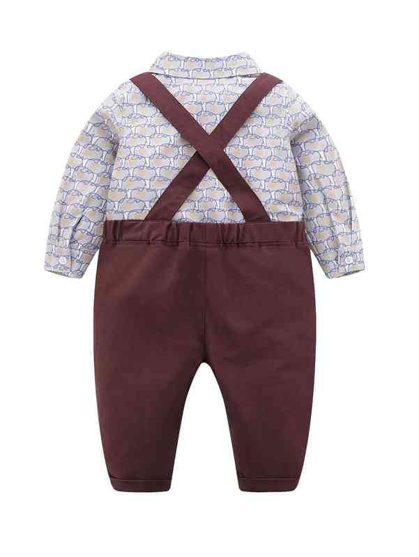 Baby Elephant Print Bow Front Bodysuit & Pinafore Pants SHE