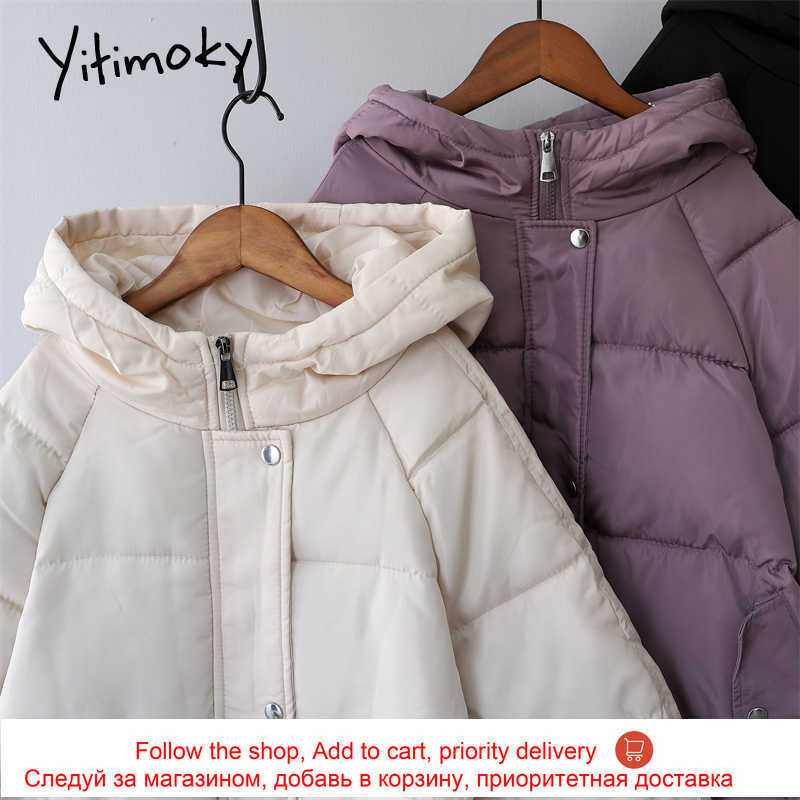 Yitimoky Winter Coat Women Parkas Oversize Zipper Female Warm Elegant Puffer Jacket Clothes Harajuku Korean Fashion Purple 211013
