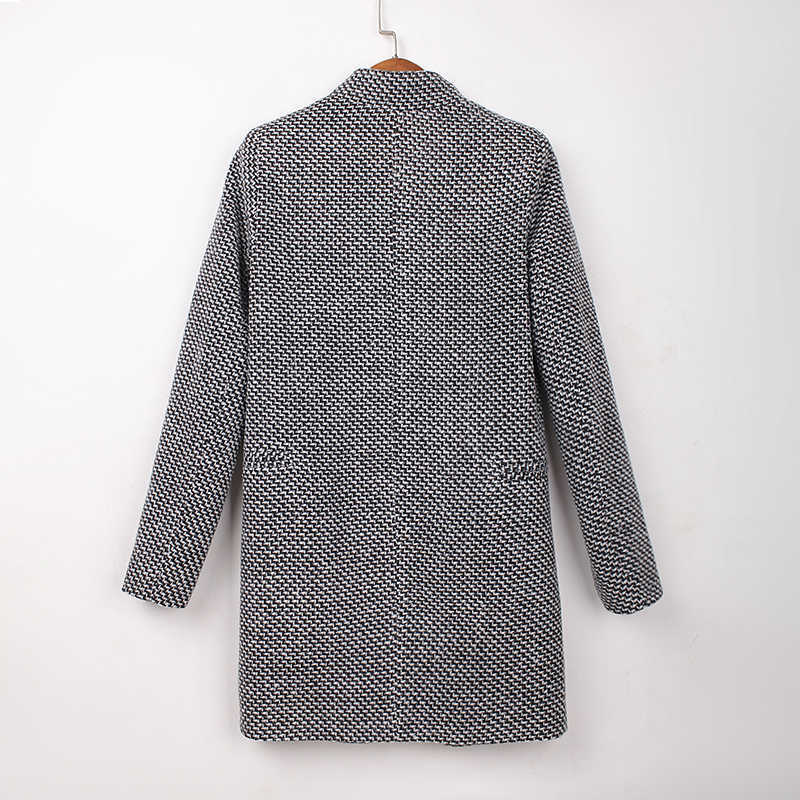 Spring Autumn Women's Houndstooth Trench Coat Elegant Outerwear for Women Turndown Collar Gray Femme Winter 210820