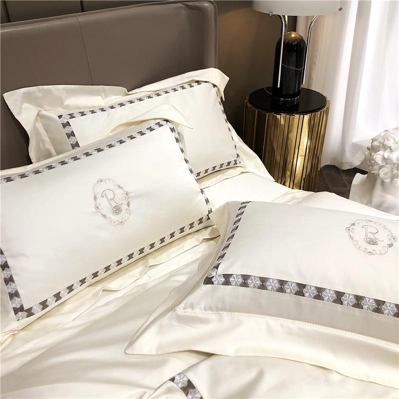 Egyptian Cotton El White Bedding Set Luxury Queen King Size Bed Duvet Cover Sheet Spread Flat Pillowcase Sets