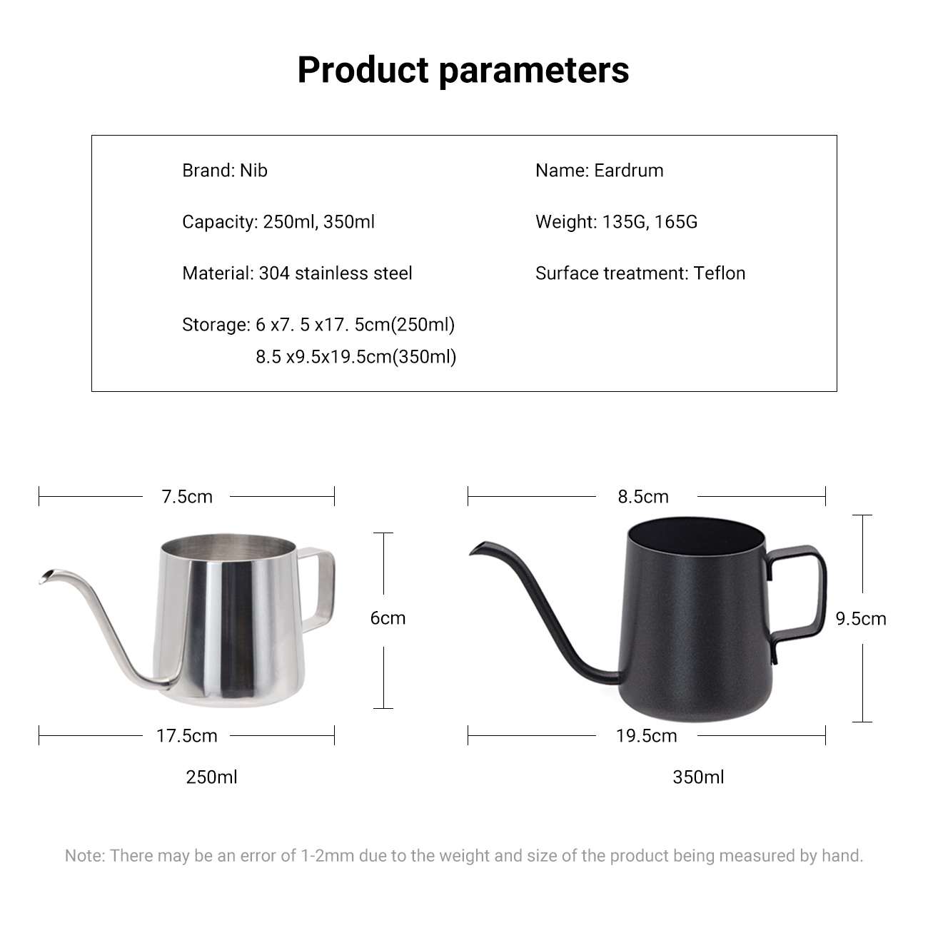 Coffee Pot 304 Stainless Steel Small Fine Pour Gooseneck Tea Kettle Handheld Long Narrow Spout Coffee Making Cup latte coffee