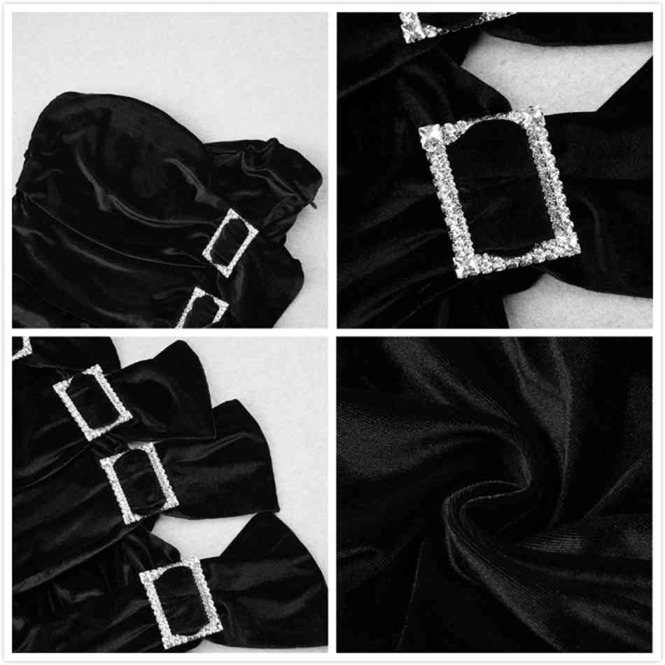 Free Women Sexy Velvet Dress Tube Top Sleeveless Diamond Button Bodycon Draped Halter Club Party Vestido 210524