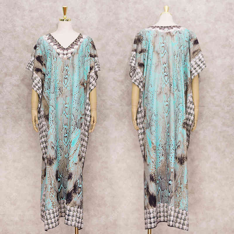 Print Beach Cover up Tunics for Long Kaftan Bikini Robe de Plage Sarong Swimsuit cover Q1211 210420