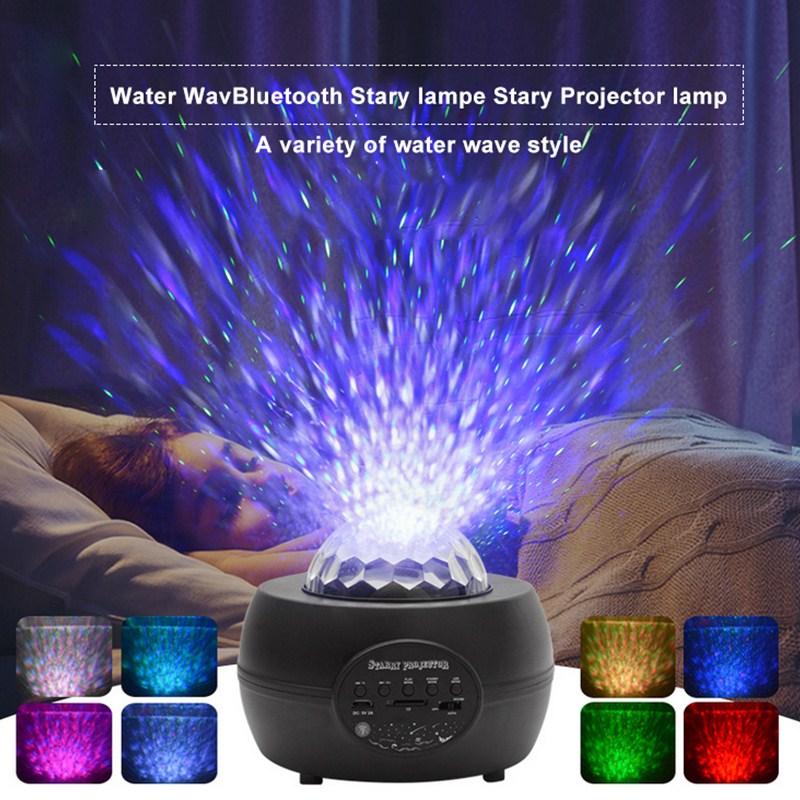 Night Lights LED Star Ocean Wave Projector Light Galaxy Starry Sky Lamp Bluetooth-Compatible Music Speaker Children
