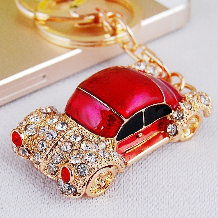 Key Rings Diamond Beetle Car Chain Female Korean Creative Bag Pendant Metal Ring Business Gift