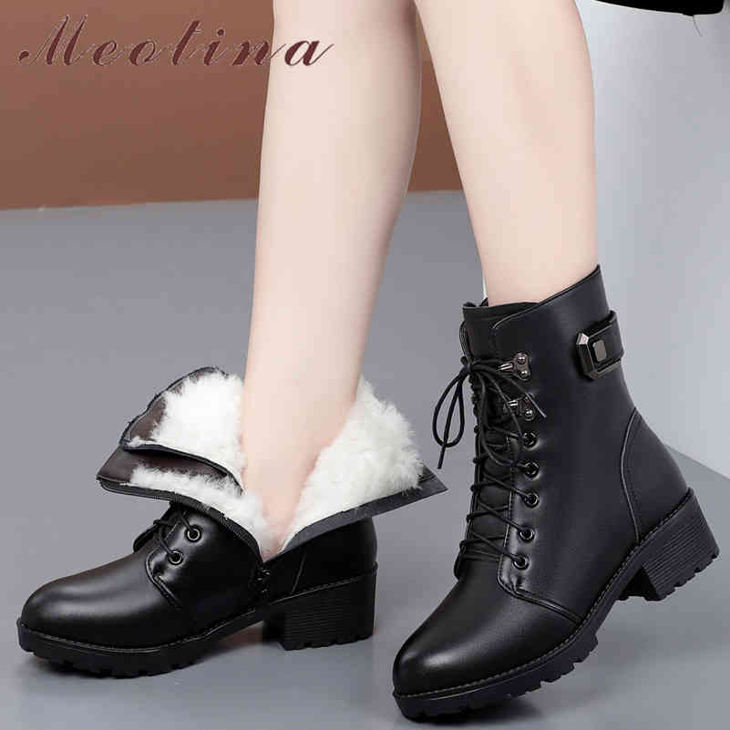 Meotina Genuine Leather Real Wool Fur Platform Mid Heel Ankle Boots Women Shoes Zip Lace Up Rivet Block Heels Motorcycle Boots 210520, Black velvet lining
Meotina Genuine Leather Real Wool Fur Platform Mid Heel Ankle Boots Women Shoes Zip Lace Up Rivet Block Heels Motorcycle Boots 210520, Black velvet lining