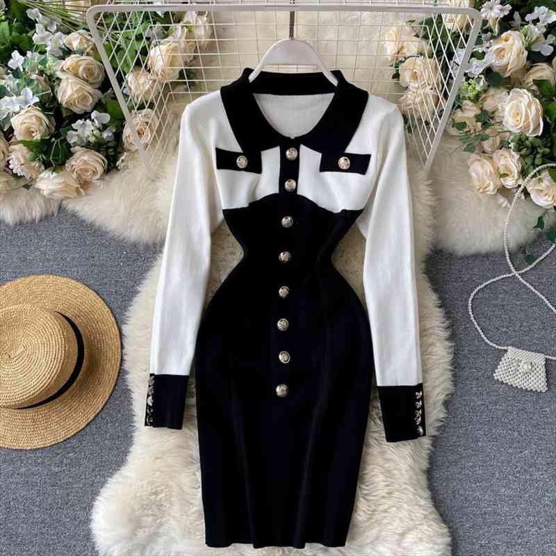 Singrain Design Knitted Sweater Retro Womens Dress Long Sleeve Button Slim Pencil Autumn Winter Korean Warm Bodycon Dresses, Black;gray
Singrain Design Knitted Sweater Retro Womens Dress Long Sleeve Button Slim Pencil Autumn Winter Korean Warm Bodycon Dresses, Black;gray