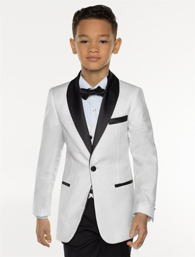 Boys Tuxedo Boys Dinner Suits 3 Piece Boys Black Shawl Lapel Formal Suit Tuxedo for Kids(Jackets+Vests+Pants)