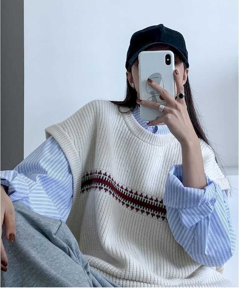 sweater vest women sweaters prep tops Harajuku oversize knit autumn retro casual simple style pattern stacking 210526