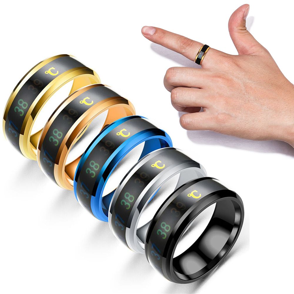 Fashion Technology Design Ring Body Temperature Display Finger Jewelry Stainless Steel Intelligent Ring for Women Men Charm Cool