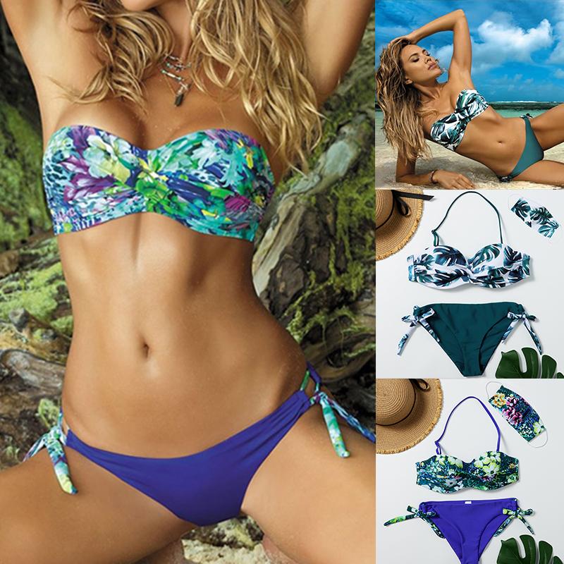 Women's Swimwear Tropical Twist Bandeau Bikini Women Push Up Halter Swimsuit Sexy Tied Side Bottom With Mask Female Swimming Suit, White;black
Women's Swimwear Tropical Twist Bandeau Bikini Women Push Up Halter Swimsuit Sexy Tied Side Bottom With Mask Female Swimming Suit, White;black
