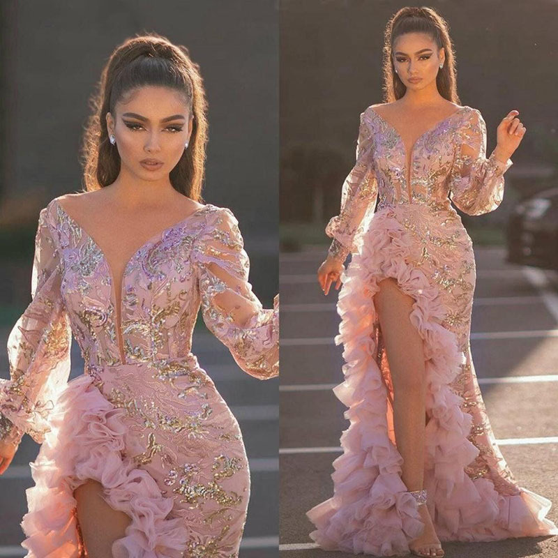 2021 Arabic Pink Luxurious Sexy Evening Dresses Sequins Front Split Prom Dress Column Formal Party Gowns, Black;red
2021 Arabic Pink Luxurious Sexy Evening Dresses Sequins Front Split Prom Dress Column Formal Party Gowns, Black;red