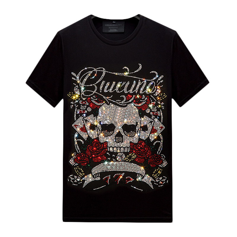 Mens Tops Hot Rhinestone Short Sleeved Designer T-shirt Summer Crew Neck Shirts Hip Hop Casual Tee Mercerized Cotton S-6XL