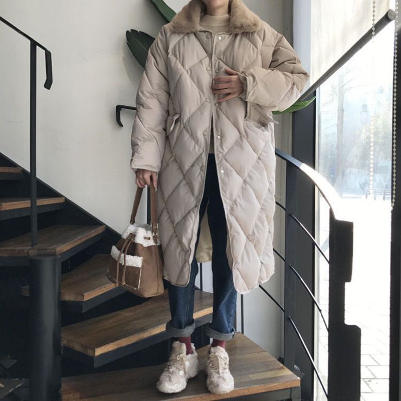 OL Faux Fur Collar Long Coat Winter Jacket Thick Warm Women Parkas Classic Elegant Solid Single-breasted Parka 210421