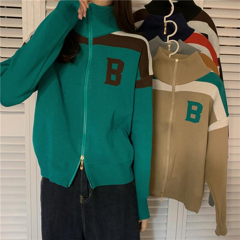 Women's Jackets Autumn And Winter Style 2021 Harajuku Double Zipper Design High Collar Contrast Color Knitted Long-sleeved Jacket Top, Black;brown
Women's Jackets Autumn And Winter Style 2021 Harajuku Double Zipper Design High Collar Contrast Color Knitted Long-sleeved Jacket Top, Black;brown