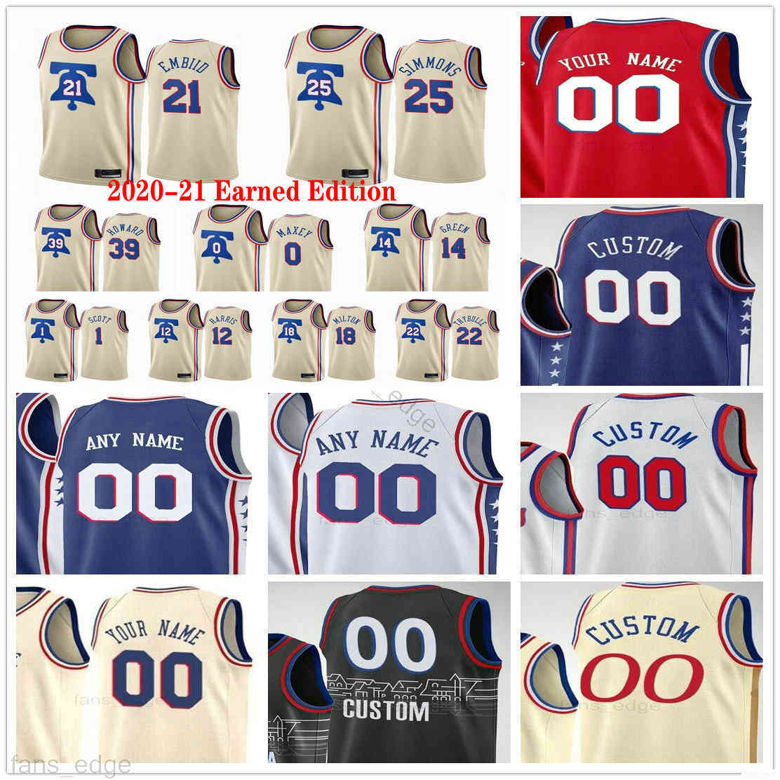 Custom Printed 2020-21 Earned Edition Philadelphia Joel 21 Embiid 76ers Ben 25 Simmons Tobias Harris Seth Curry Men Women Kids Youth Jerseys, Black;red 
Custom Printed 2020-21 Earned Edition Philadelphia Joel 21 Embiid 76ers Ben 25 Simmons Tobias Harris Seth Curry Men Women Kids Youth Jerseys, Black;red