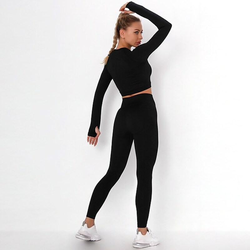 Womens 2pcs Yoga Suit Summer Seamless Fashion Purple Pink Dark Gray Fitness Gym Workout Running High Waist Leggings Crop Top Clothing Suit Long Sleeve, Black
Womens 2pcs Yoga Suit Summer Seamless Fashion Purple Pink Dark Gray Fitness Gym Workout Running High Waist Leggings Crop Top Clothing Suit Long Sleeve, Black