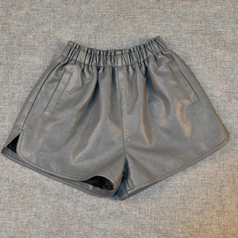 SexeMara 2021 Fashion Women's Shorts Autumn & Winter Casual PU Leather Wide Leg Elastic High Waist Plus Size