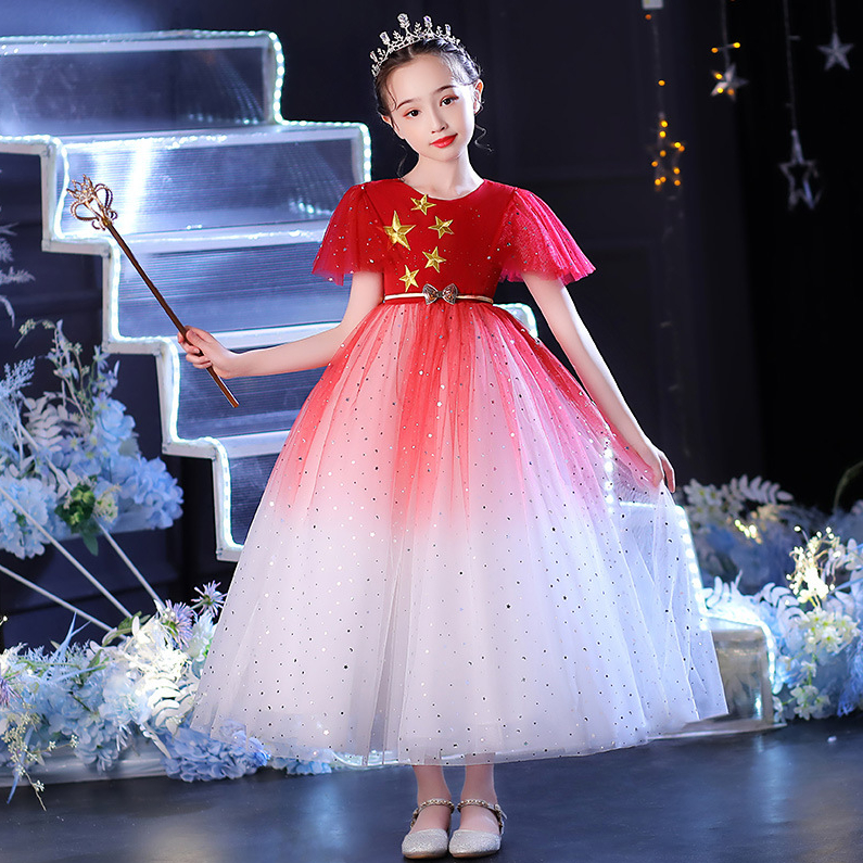 2021 Cute Flower Girl Dresses white red Appliqued Beaded Feather Girl Pageant Gown Cascading Ruffle Sweep Train Custom Made Birthday Gowns