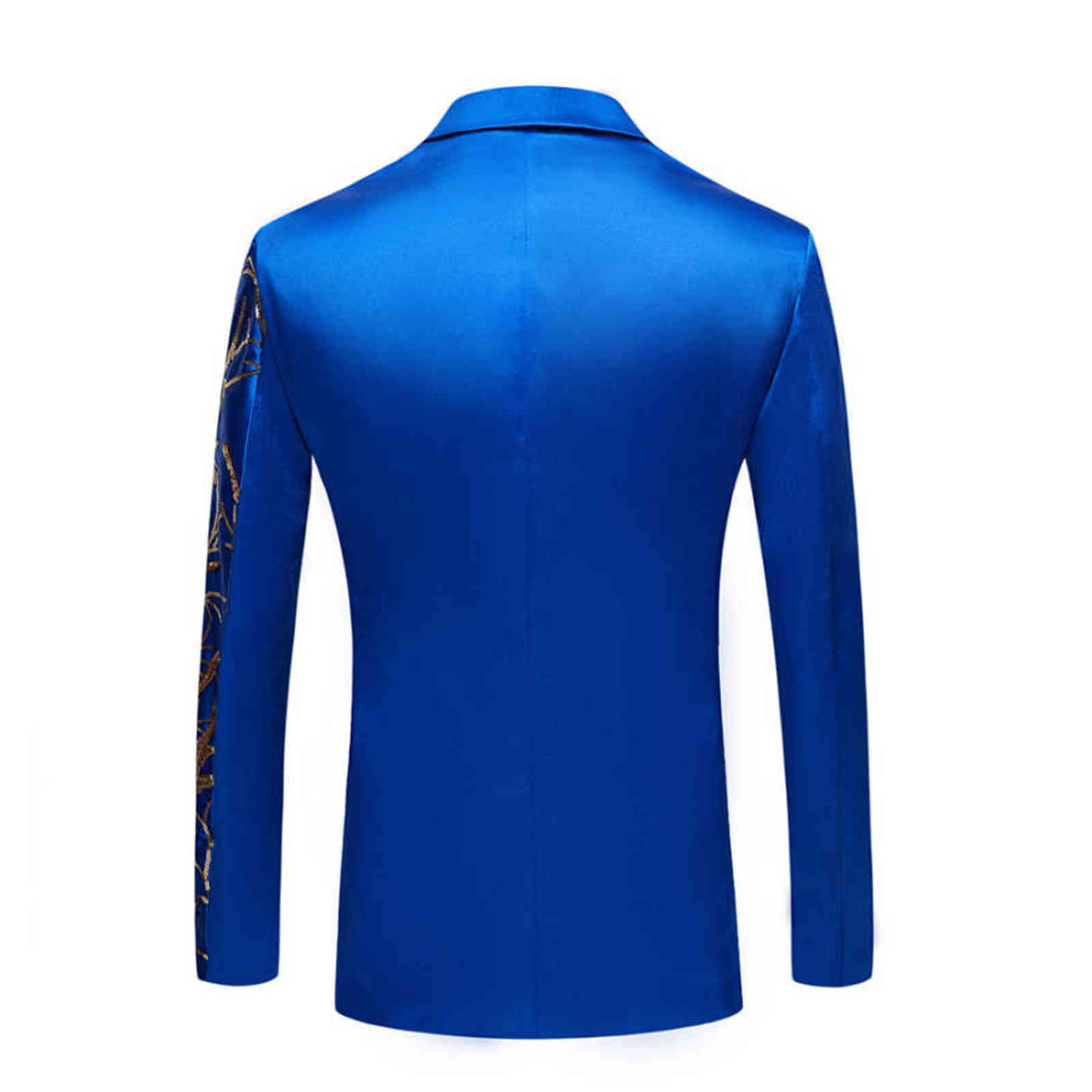 Men Suit Sequins Blazer Men's royal blue Club Party Singers Fit Suit Jacket Male Business Stage Shiny Costume Wedding Suits 211120